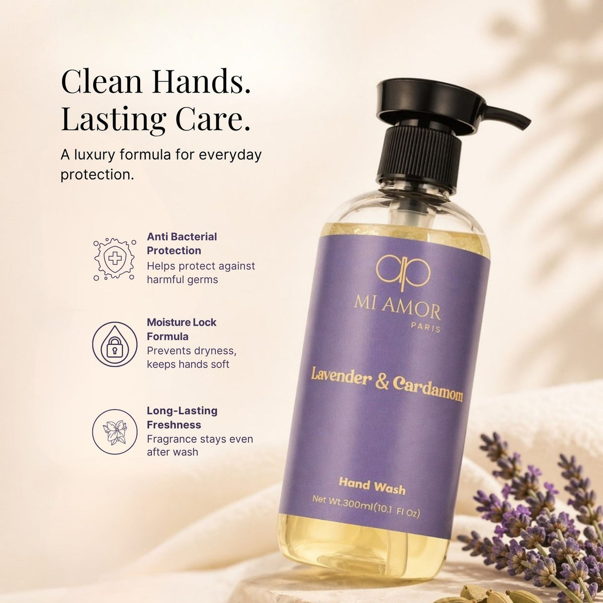 Lavender & Cardamom Moisturising Handwash | Gentle Care for All Skin Types | 300 ml