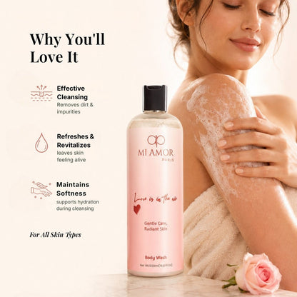 MI AMOR PARIS Love Is In The Air Body Wash for Women | Glycerin, Shea Butter & Sodium Hyaluronate | 500 ml