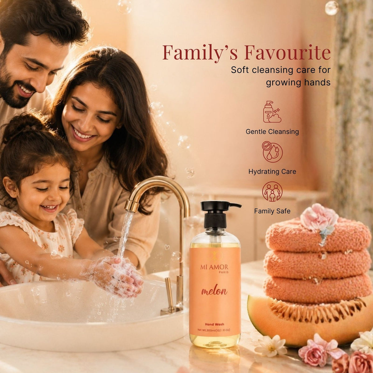 Melon Moisturising Liquid Handwash | Safe for All Skin Types | Moisture Lock Formula | Refreshing Long Lasting Fragrance | Gentle Daily Hand Wash | 300 ml
