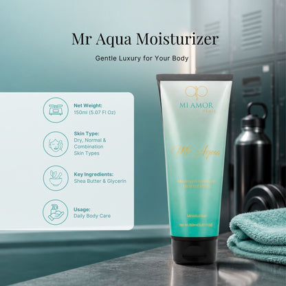 MI AMOR PARIS Mr Aqua Moisturizing Cream for Men | Face & Body Hydrating Cream with Shea Butter & Glycerin – 150ml