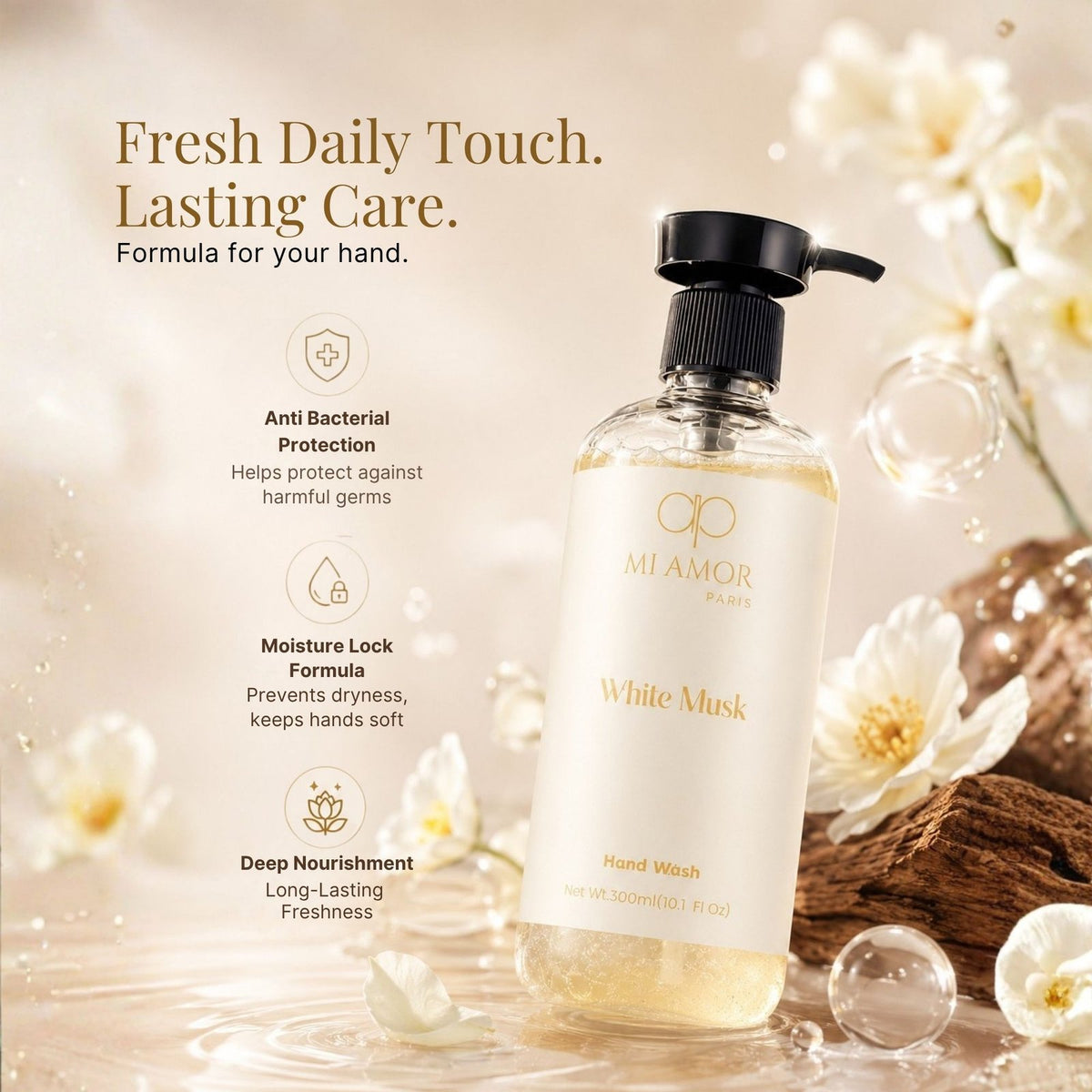 White Musk Moisturising Liquid Hand Wash | Luxury Foaming Hand Soap | Gentle Hand Wash for Sensitive Skin | Kitchen & Bathroom Hand Wash | 300 ml