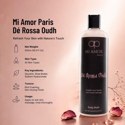 MI AMOR PARIS De Rossa Oudh Moisturising Body Wash | Premium Grooming Essential for Men | 500 ml