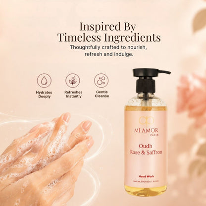 Rose & Saffron Moisturising Liquid Hand Wash | Hydrating & Moisture Lock Formula | Gentle Hand Wash | Luxury Liquid Hand Soap for Kitchen & Bathroom | 300 ml