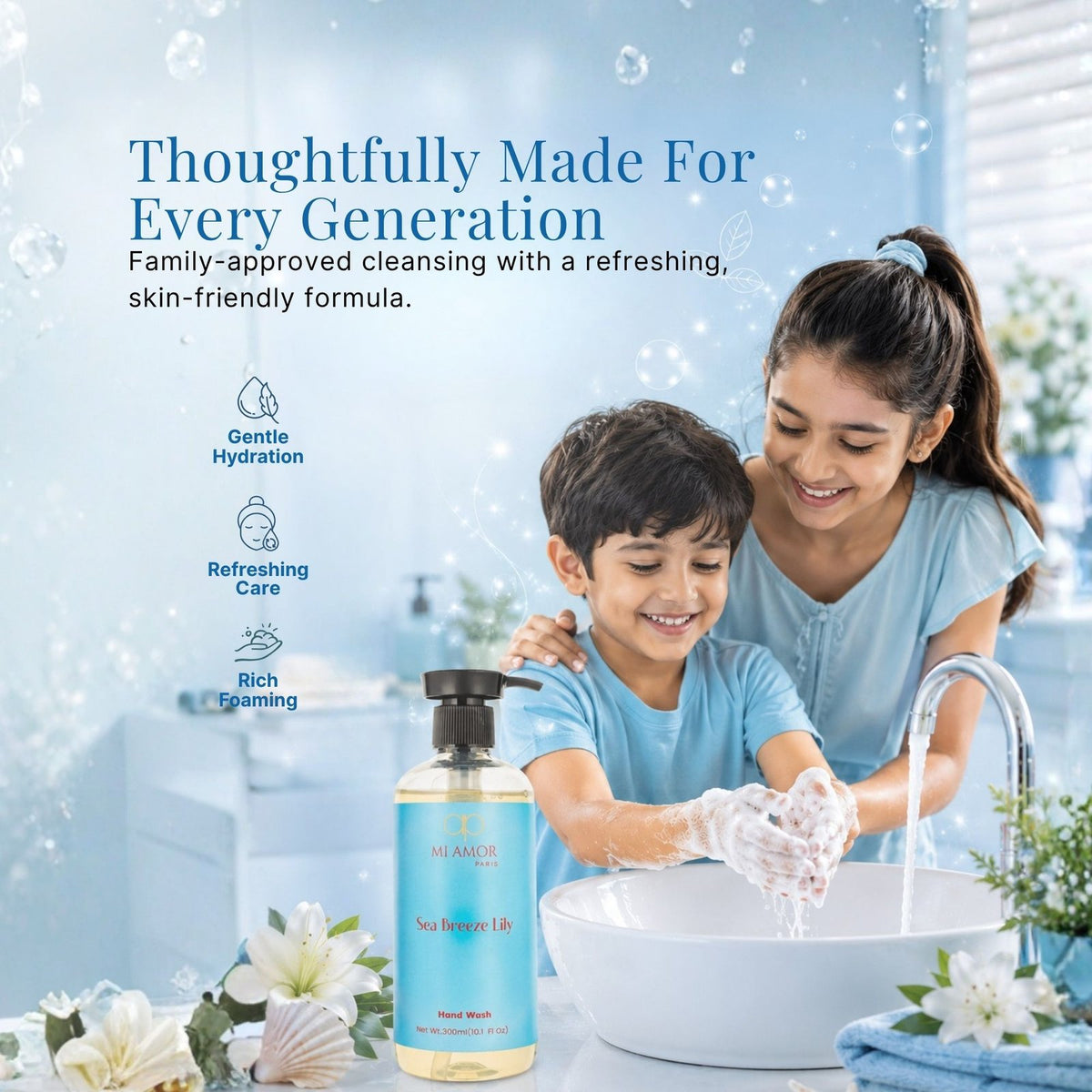 Sea Breeze Lily Moisturising Liquid Hand Wash | Premium Foaming Hand Soap | Long-Lasting Fresh Fragrance | Gentle Hand Wash for Sensitive Skin | Liquid Hand Soap for Kitchen & Bathroom | 300 ml