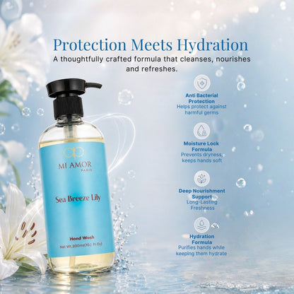 Sea Breeze Lily Moisturising Liquid Hand Wash | Premium Foaming Hand Soap | Long-Lasting Fresh Fragrance | Gentle Hand Wash for Sensitive Skin | Liquid Hand Soap for Kitchen & Bathroom | 300 ml