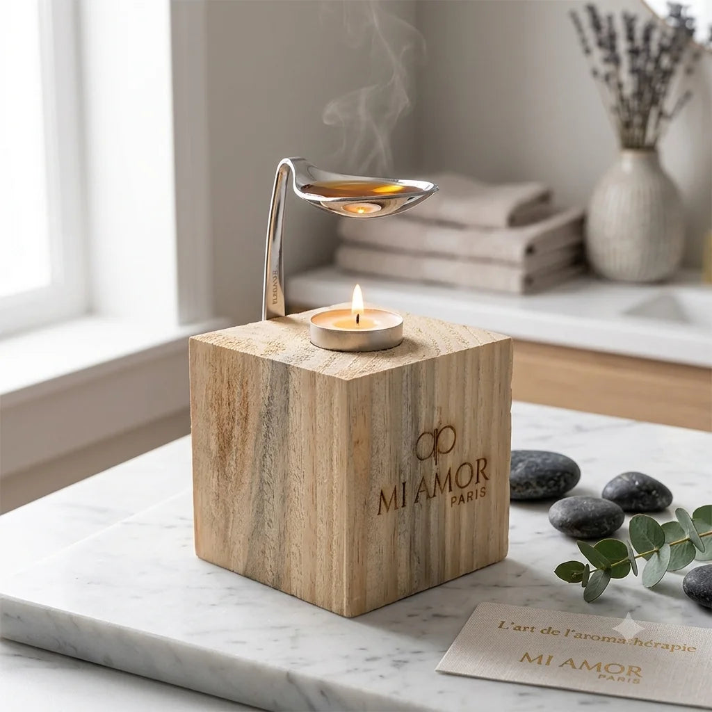 Wooden Aroma Oil Diffuser Burner | Rose Gold Diffuser with Rugged Finish | Includes 2 Tealight Candles | Fragrance Oil Warmer for Home, Office & Spa Use