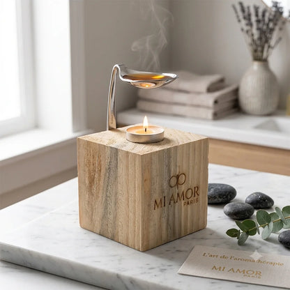 Wooden Aroma Oil Diffuser Burner | Rose Gold Diffuser with Rugged Finish | Includes 2 Tealight Candles | Fragrance Oil Warmer for Home, Office & Spa Use