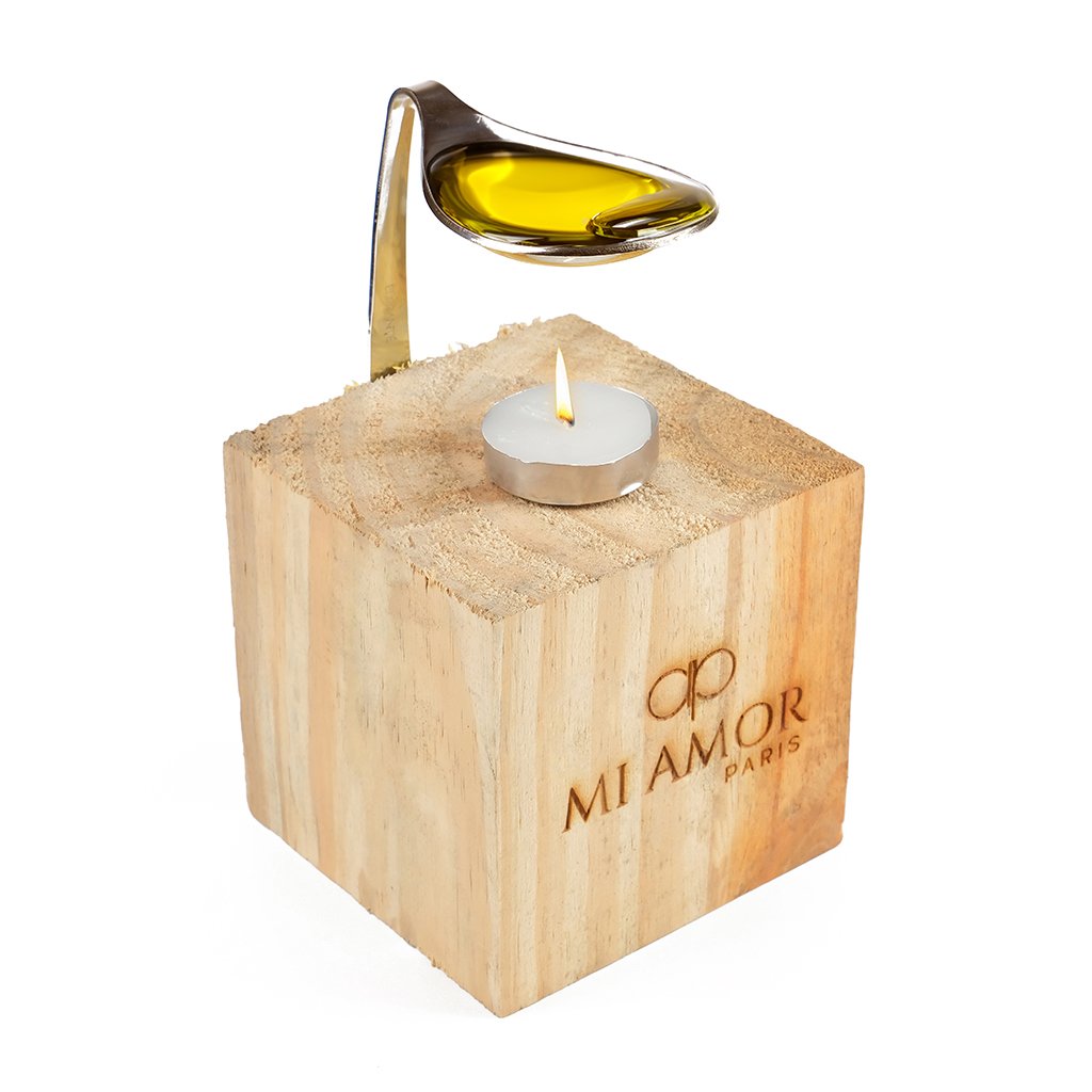 Wooden Aroma Oil Diffuser Burner | Gold Diffuser with Rugged Finish | Includes 2 Tealight Candles | Fragrance Oil Warmer for Home, Office & Spa Use