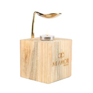 Wooden Aroma Oil Diffuser Burner | Gold Diffuser with Rugged Finish | Includes 2 Tealight Candles | Fragrance Oil Warmer for Home, Office & Spa Use