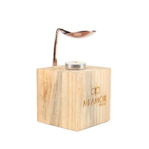 Wooden Aroma Oil Diffuser Burner | Rose Gold Diffuser with Rugged Finish | Includes 2 Tealight Candles | Fragrance Oil Warmer for Home, Office & Spa Use