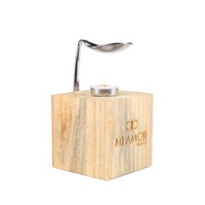 Wooden Aroma Oil Diffuser Burner | Silver Diffuser with Rugged Finish | Includes 2 Tealight Candles | Fragrance Oil Warmer for Home, Office & Spa Use