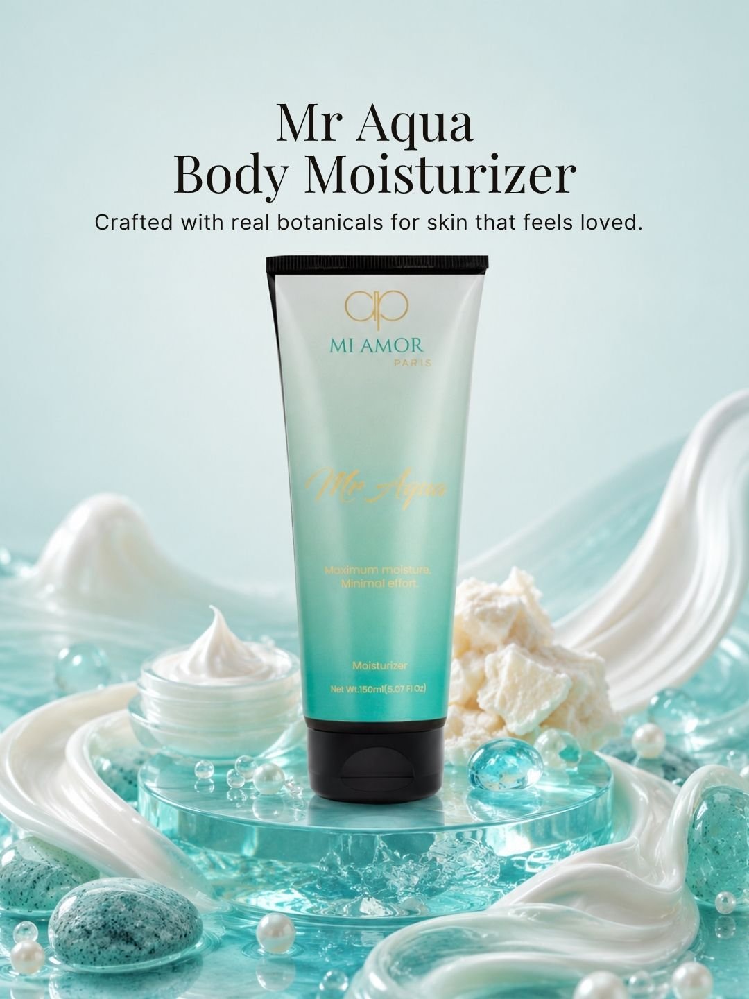 MI AMOR PARIS Mr Aqua Moisturizing Cream for Men | Face & Body Hydrating Cream with Shea Butter & Glycerin – 150ml - Image 2