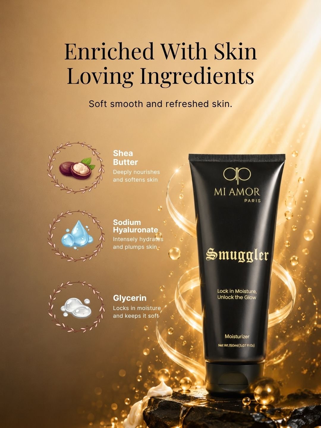 MI AMOR PARIS Smuggler Men Face & Body Moisturizing Cream – Fast-Absorbing Daily Moisturizer with Shea Butter & Glycerin (150ml) - Image 4