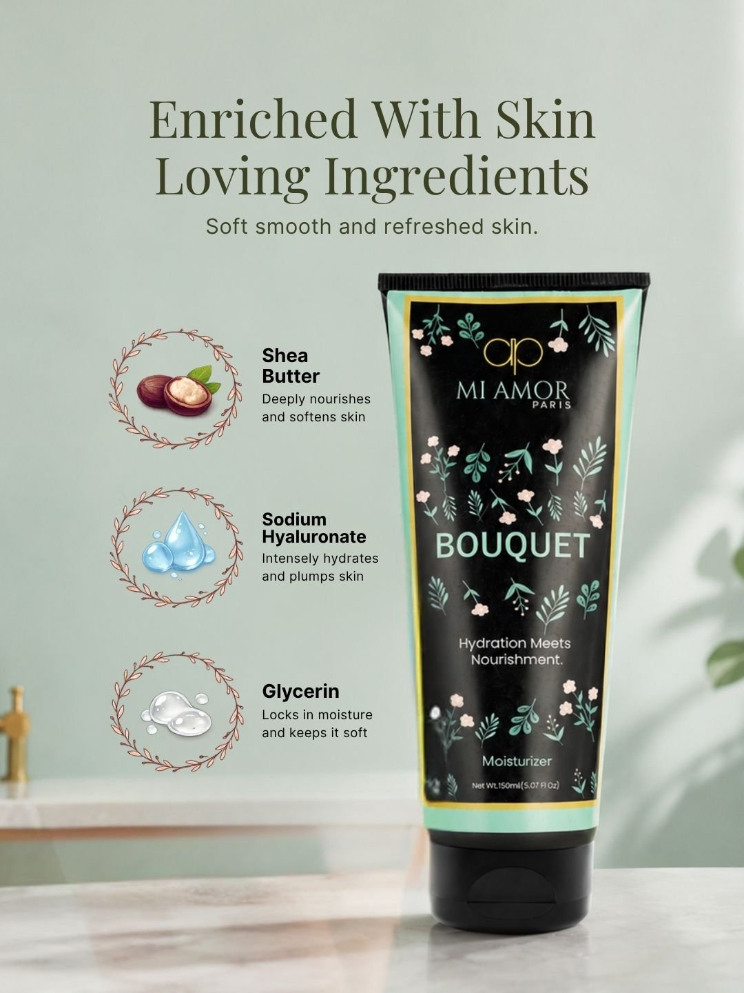 MI AMOR PARIS Bouquet Women Moisturizing Cream | Non-Greasy Daily Face, Body & Hand Moisturizer | 150ml - Image 4