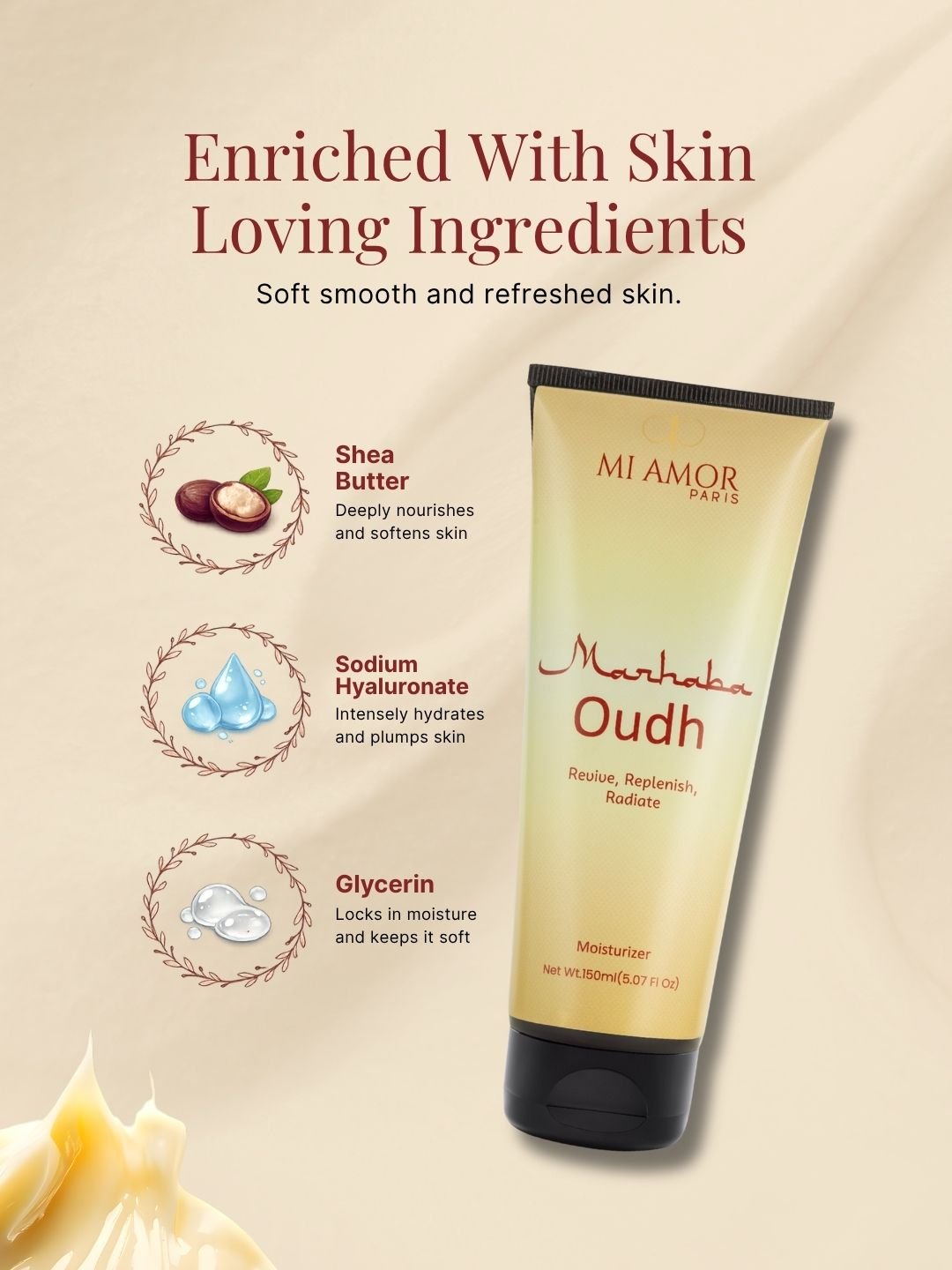 MI AMOR PARIS Marhaba Oudh Men Moisturizing Cream | Face & Body Daily Moisturizer with Shea Butter & Glycerin | 150ml - Image 4