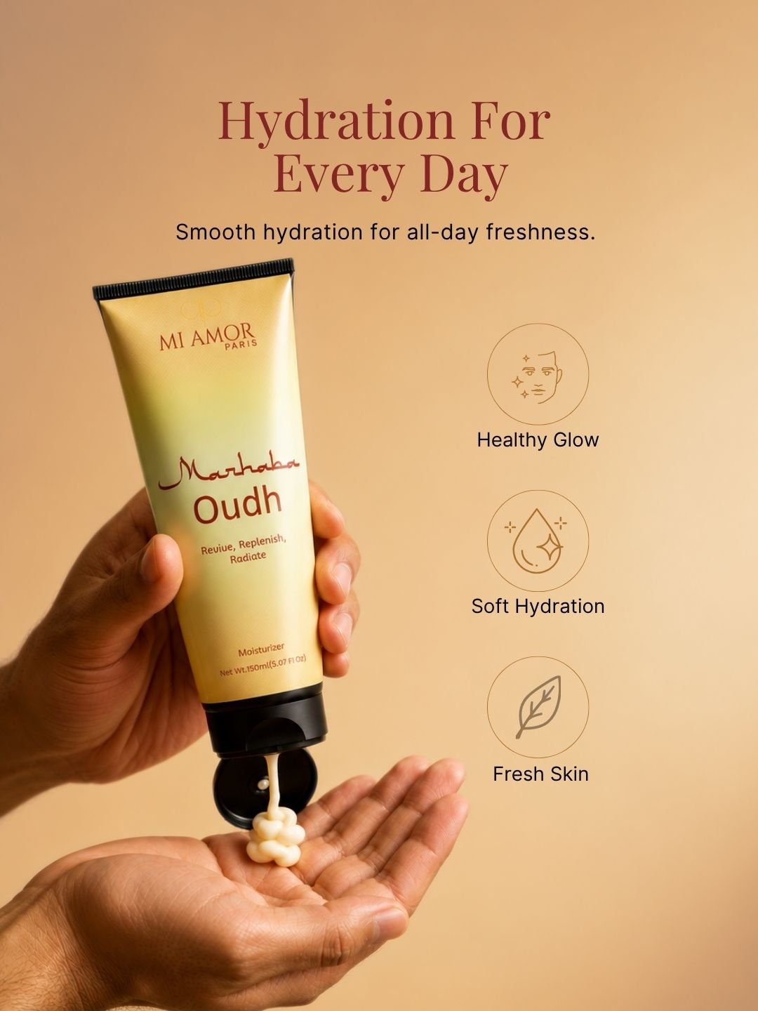 MI AMOR PARIS Marhaba Oudh Men Moisturizing Cream | Face & Body Daily Moisturizer with Shea Butter & Glycerin | 150ml - Image 5