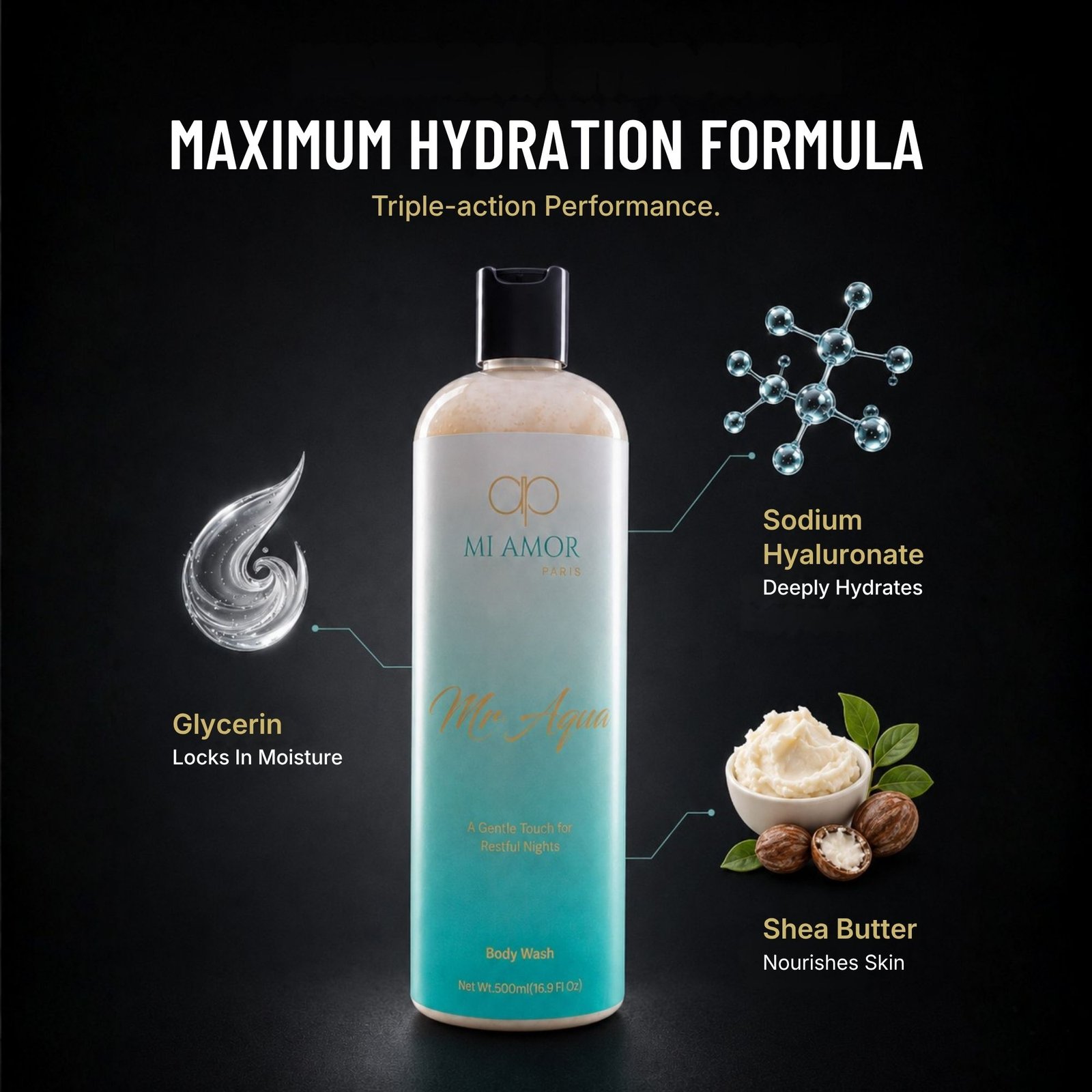 MI AMOR PARIS Mr Aqua Premium Shower Gel for Men | Refreshing Body Wash Daily Cleanser | 500 ml - Image 2