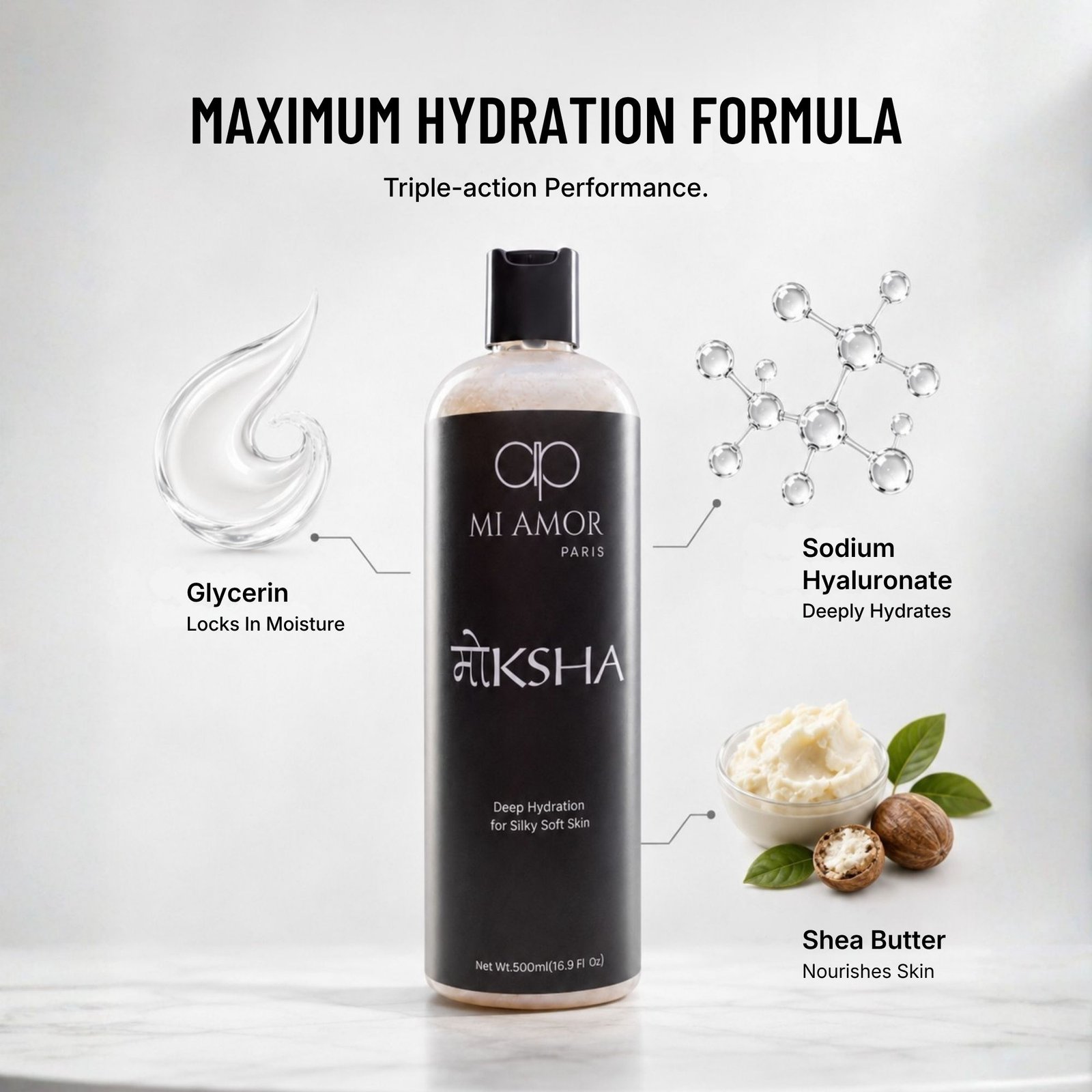 MI AMOR PARIS Moksha Body Wash for Men | Soap-Free, Sulphate-Free & Paraben-Free Formula | 500 ml - Image 2