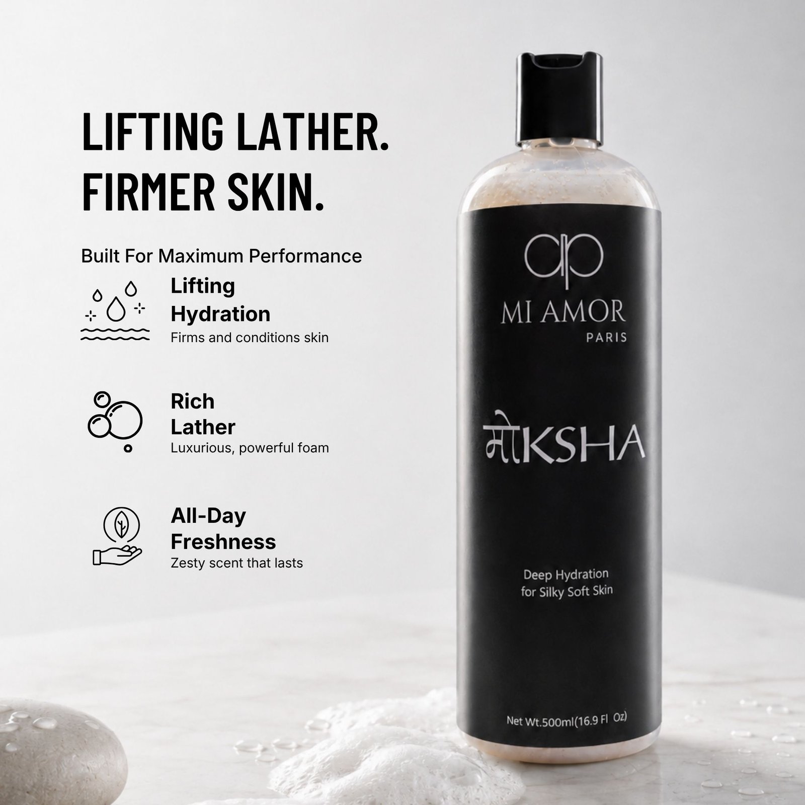 MI AMOR PARIS Moksha Body Wash for Men | Soap-Free, Sulphate-Free & Paraben-Free Formula | 500 ml - Image 3