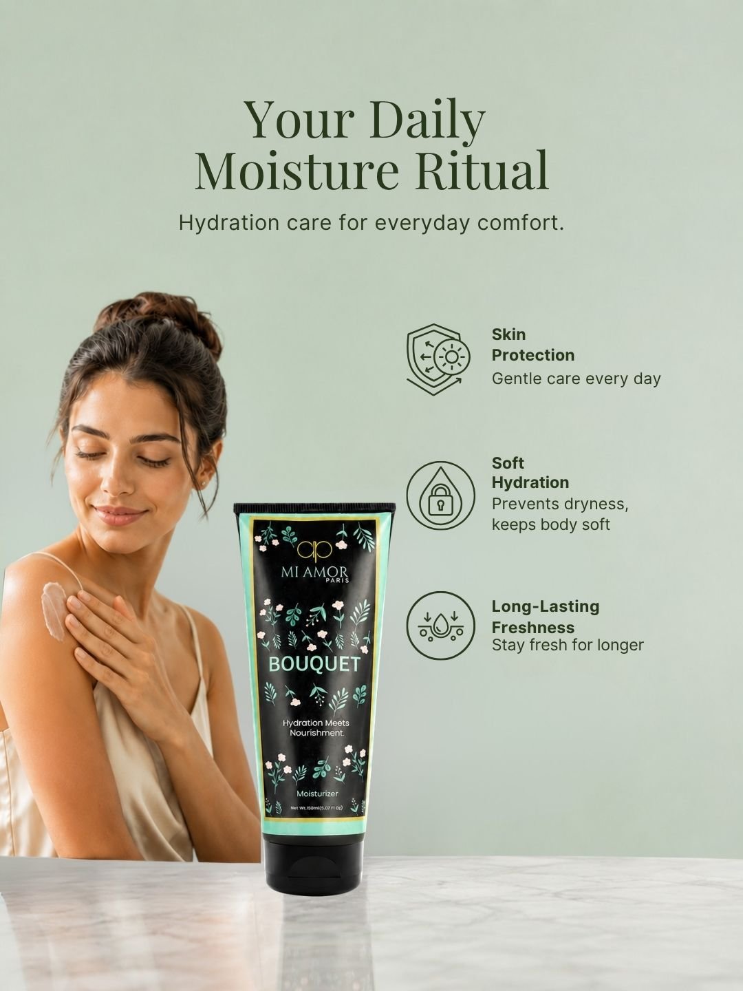MI AMOR PARIS Bouquet Women Moisturizing Cream | Non-Greasy Daily Face, Body & Hand Moisturizer | 150ml - Image 7