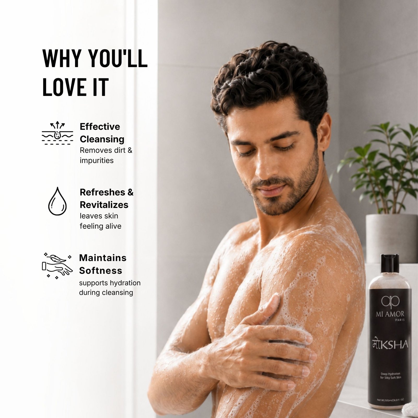 MI AMOR PARIS Moksha Body Wash for Men | Soap-Free, Sulphate-Free & Paraben-Free Formula | 500 ml - Image 4