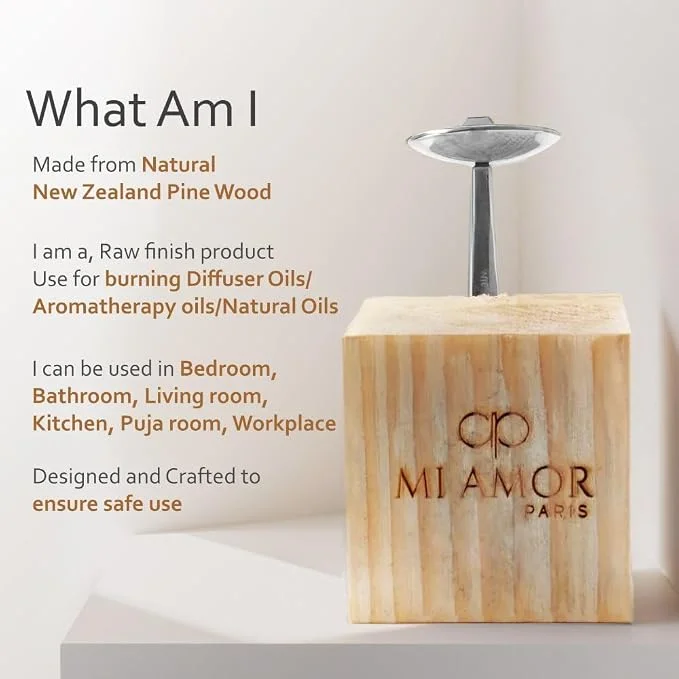 Wooden Aroma Oil Diffuser Burner | Silver Diffuser with Rugged Finish | Includes 2 Tealight Candles | Fragrance Oil Warmer for Home, Office & Spa Use - Image 3