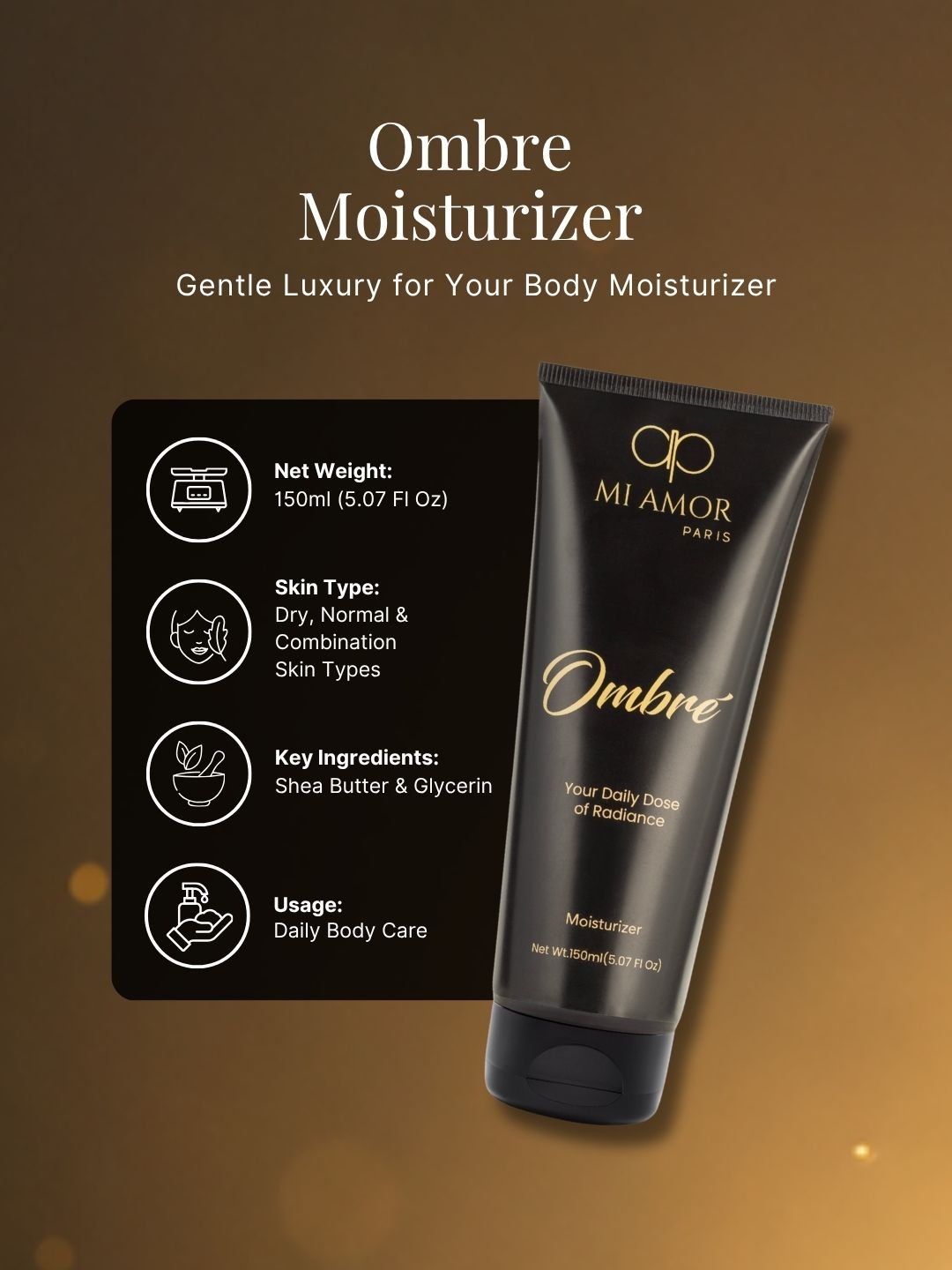 MI AMOR PARIS Ombre Daily Moisturizing Cream for Women | Face, Body & Hand Moisturizer | Shea Butter & Glycerin | 150ml - Image 8