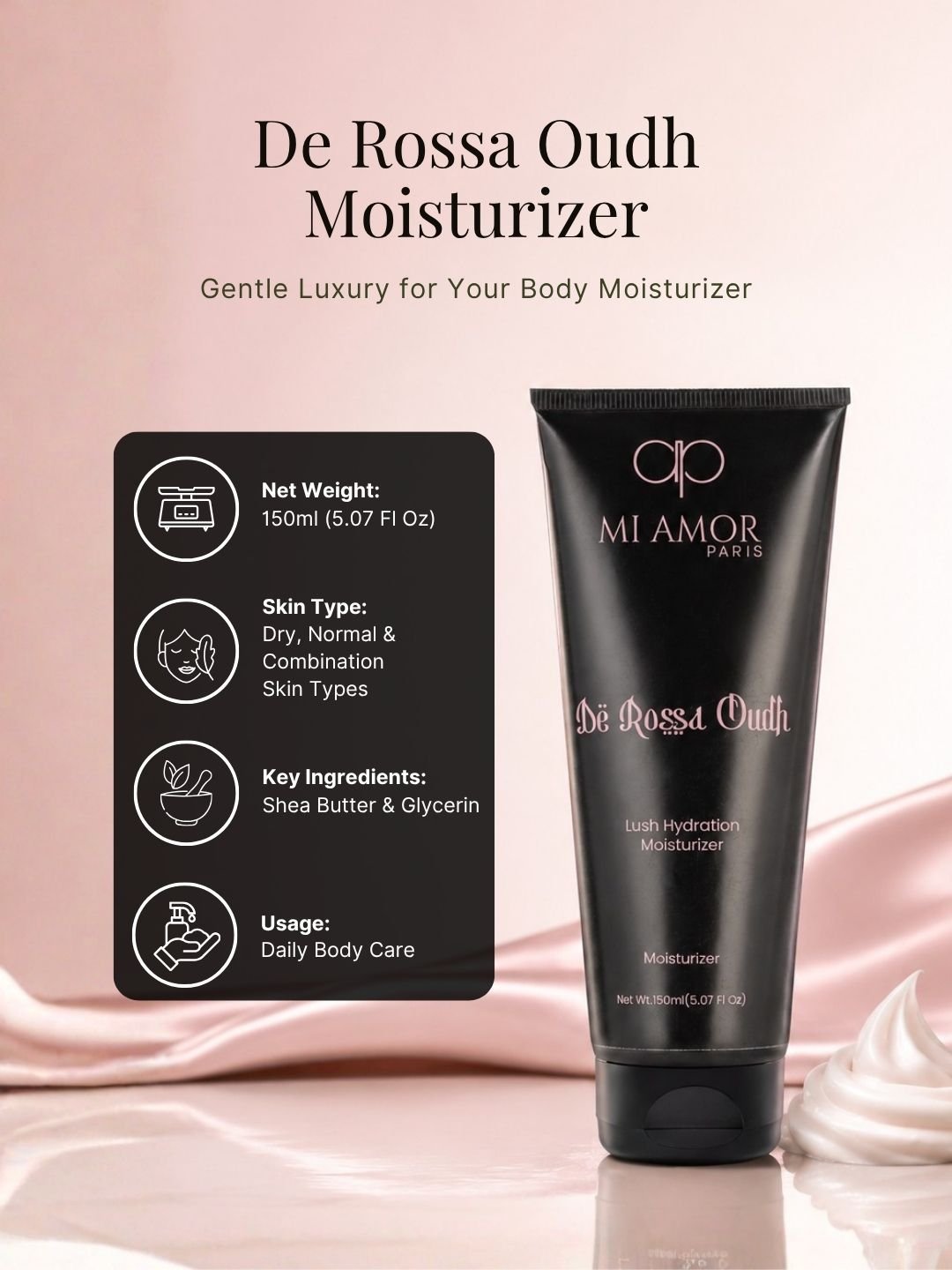 MI AMOR PARIS De Rossa Oudh Men Face & Body Moisturizing Cream – Daily Hydration with Shea Butter & Glycerin (150ml) - Image 8