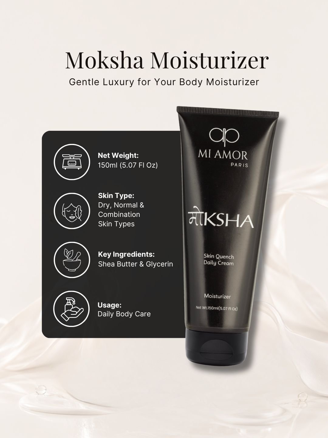 MI AMOR PARIS Moksha Men Face & Body Moisturizer | Intensive Hydration Cream with Shea Butter & Glycerin | 150ml - Image 8