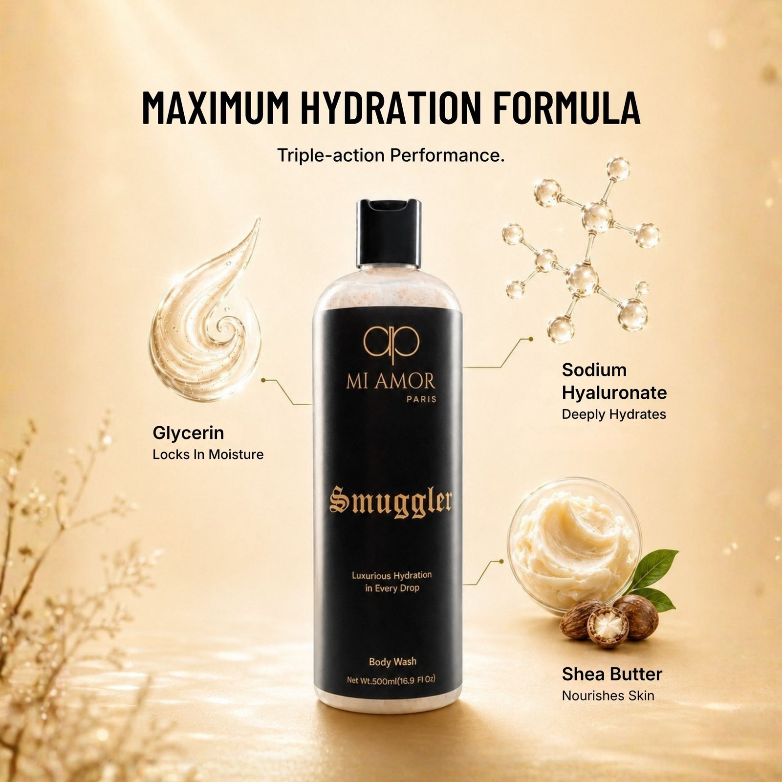MI AMOR PARIS Smuggler Body Wash for Men | Deep Cleansing & Refreshing Formula | 500 ml - Image 2