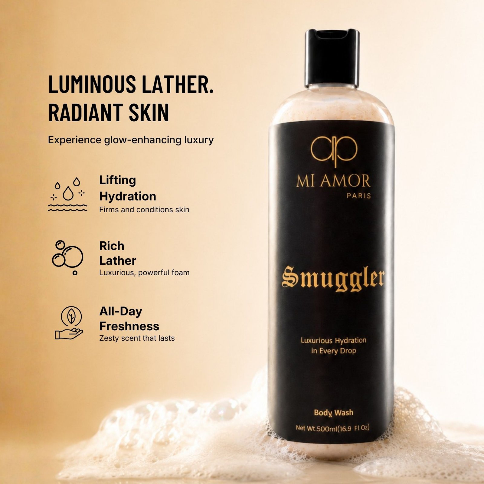 MI AMOR PARIS Smuggler Body Wash for Men | Deep Cleansing & Refreshing Formula | 500 ml - Image 3