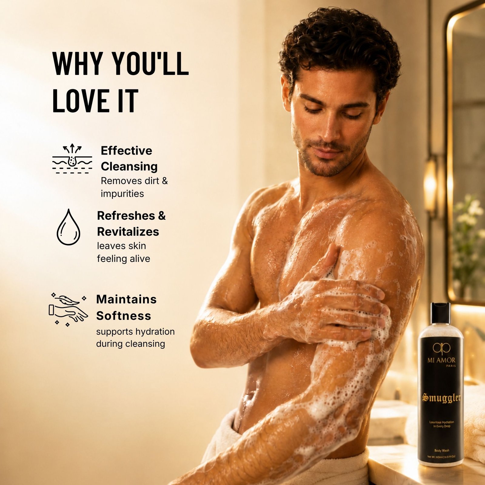 MI AMOR PARIS Smuggler Body Wash for Men | Deep Cleansing & Refreshing Formula | 500 ml - Image 4