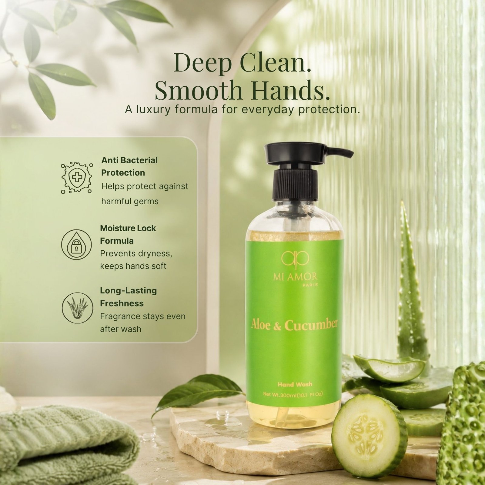 Aloe & Cucumber Liquid Handwash | Safe for All Skin Types | Moisture Lock Formula | Long Lasting Fragrance | Refreshing Aloe & Cucumber Scent | 300 ml - Image 5