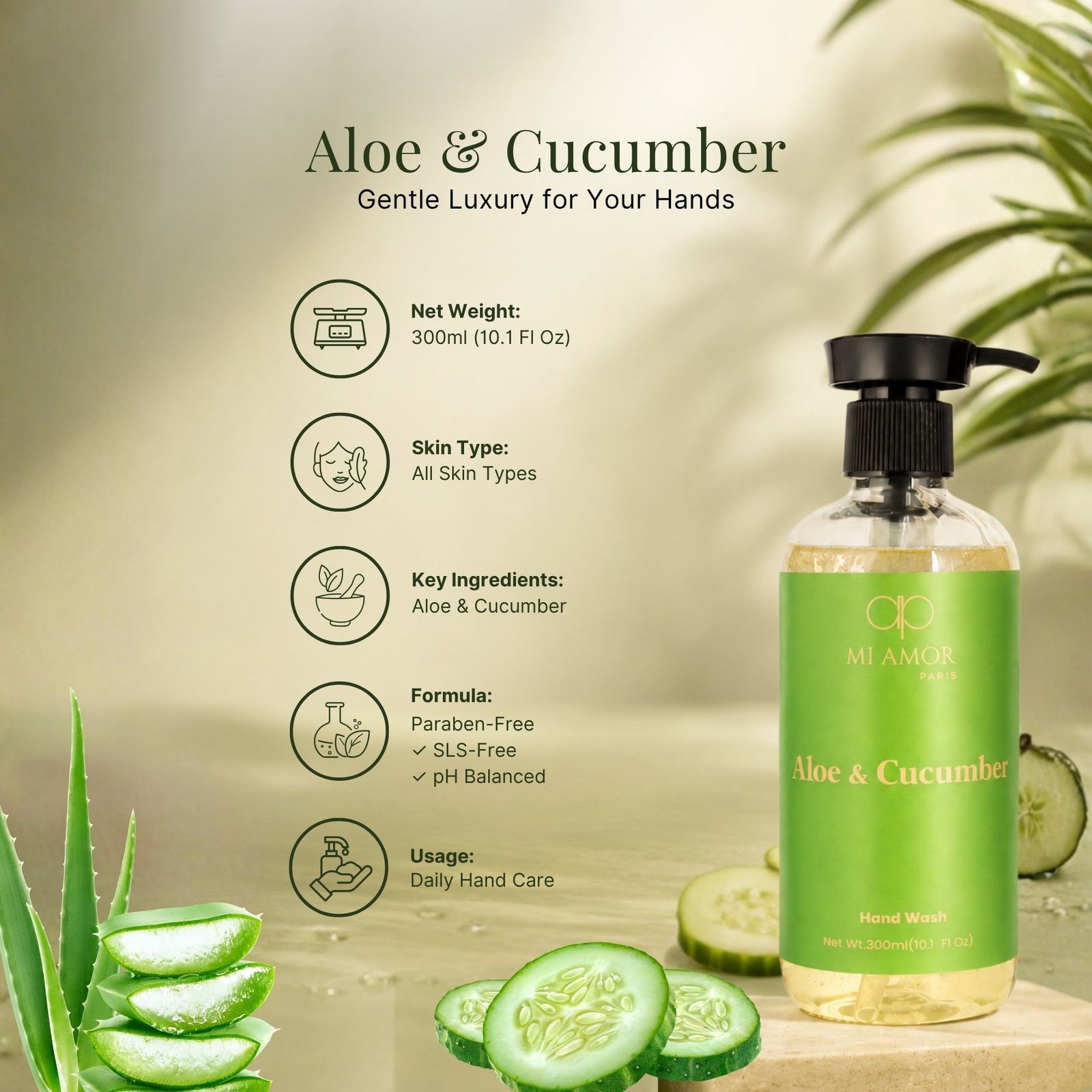 Aloe & Cucumber Liquid Handwash | Safe for All Skin Types | Moisture Lock Formula | Long Lasting Fragrance | Refreshing Aloe & Cucumber Scent | 300 ml - Image 7