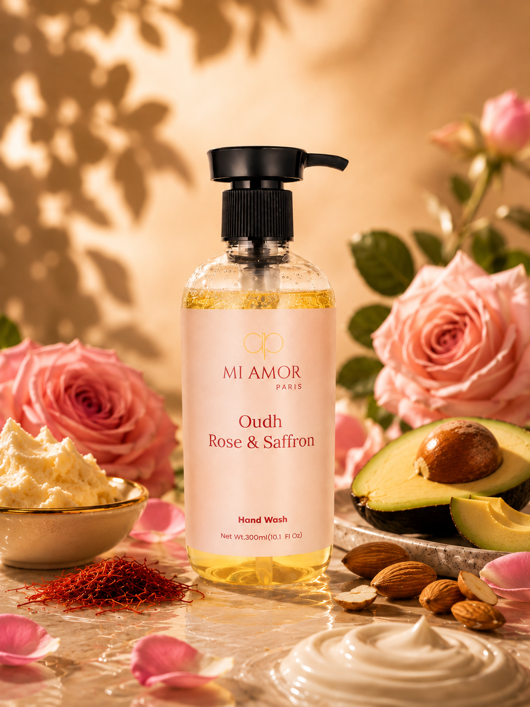 Rose & Saffron Moisturising Liquid Hand Wash | Hydrating & Moisture Lock Formula | Gentle Hand Wash | Luxury Liquid Hand Soap for Kitchen & Bathroom | 300 ml