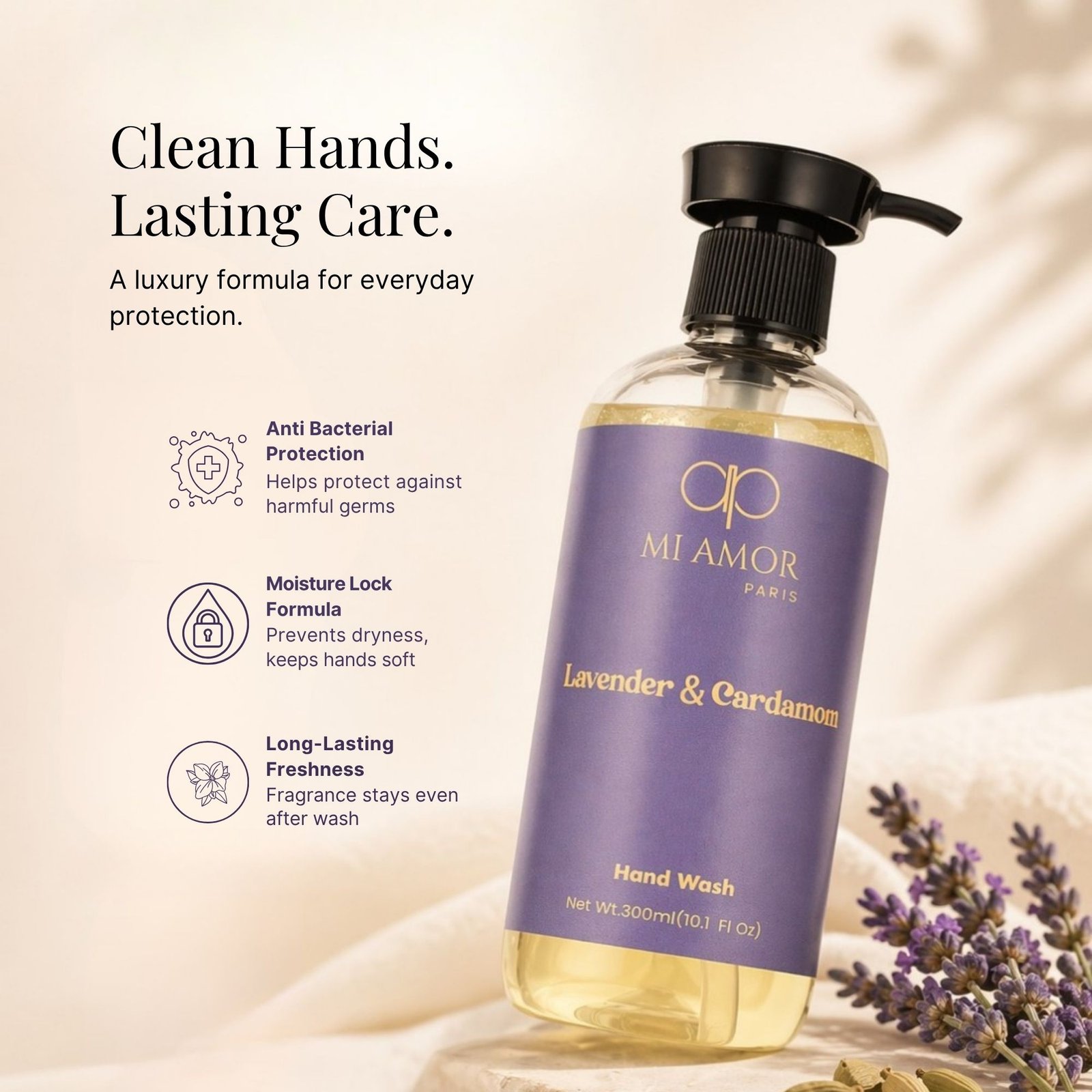 Lavender & Cardamom Moisturising Handwash | Gentle Care for All Skin Types | 300 ml - Image 5