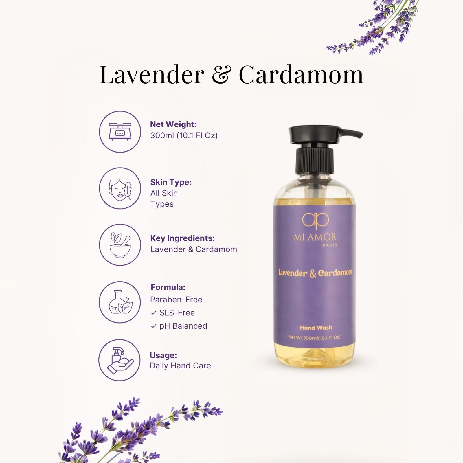 Lavender & Cardamom Moisturising Handwash | Gentle Care for All Skin Types | 300 ml - Image 7