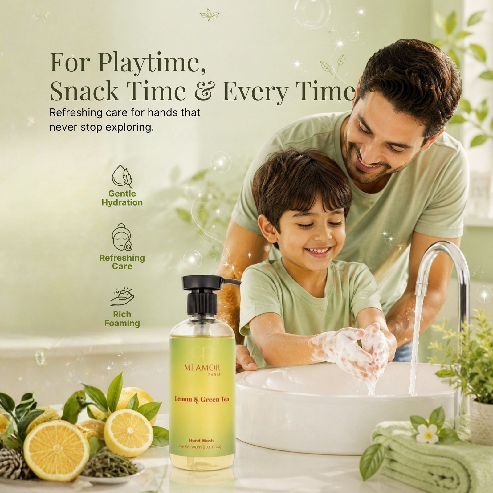 Lemon & Green Tea Moisturising Liquid Handwash | Safe for All Skin Types | Moisture Lock Formula | Refreshing Citrus & Green Tea Scent | 300 ml - Image 6