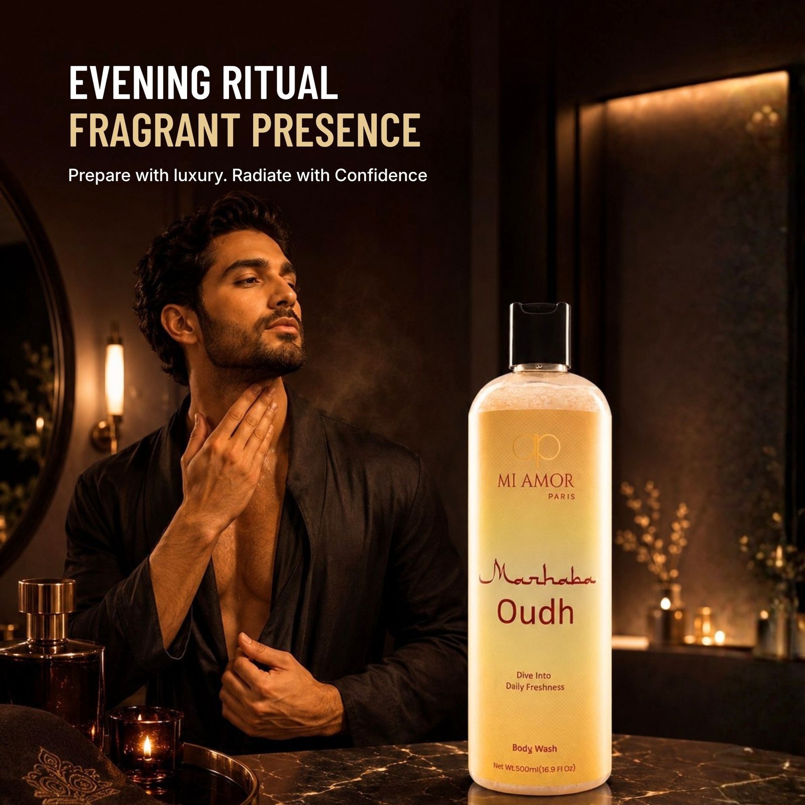 MI AMOR PARIS Marhaba Oudh Moisturising Shower Gel for Men | Rich Foam & Hydrating Formula | 500 ml - Image 6