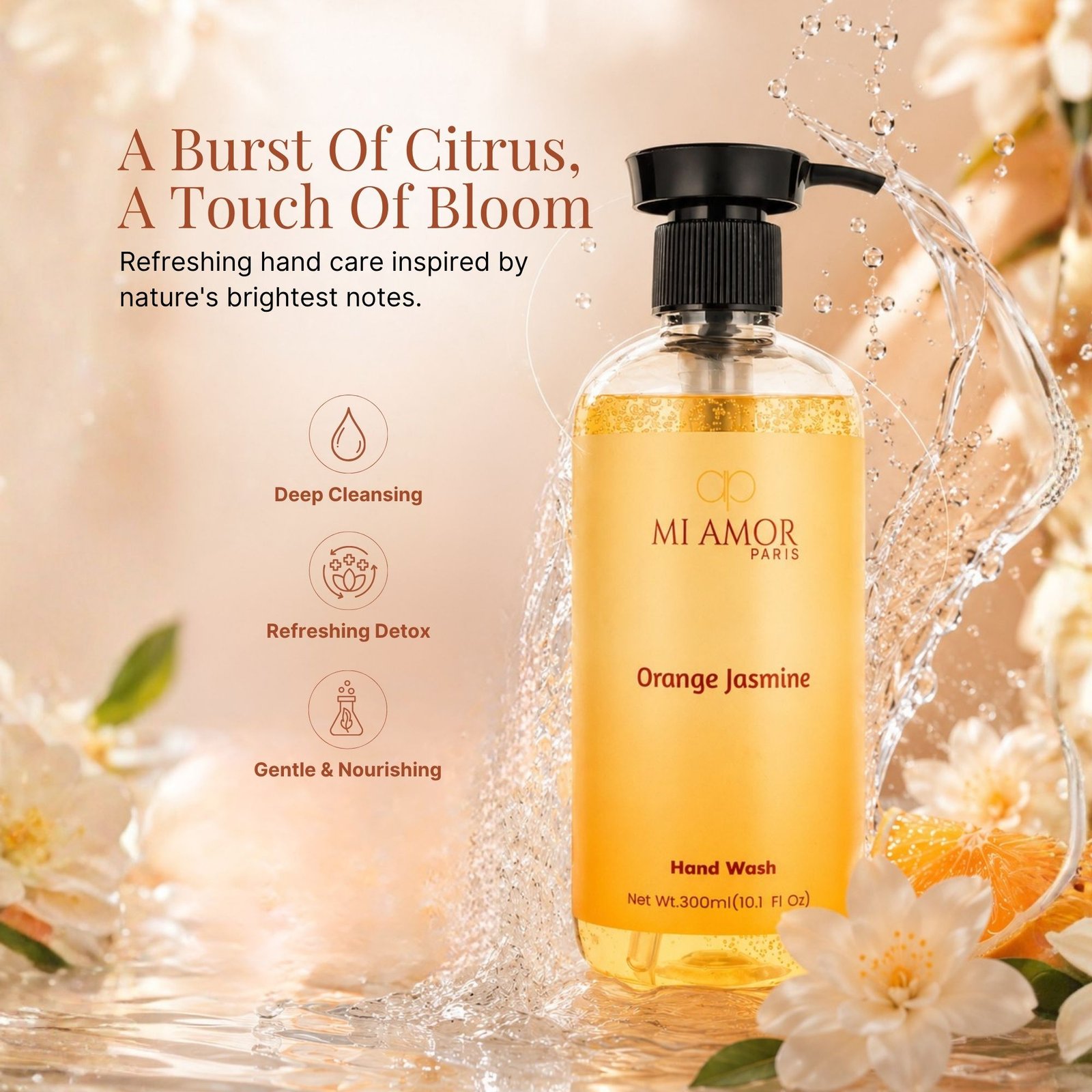 Orange Jasmine Moisturising Liquid Handwash | Long Lasting Fragrance | Moisture Lock Formula | Refreshing Citrus Floral Scent | 300 ml - Image 3