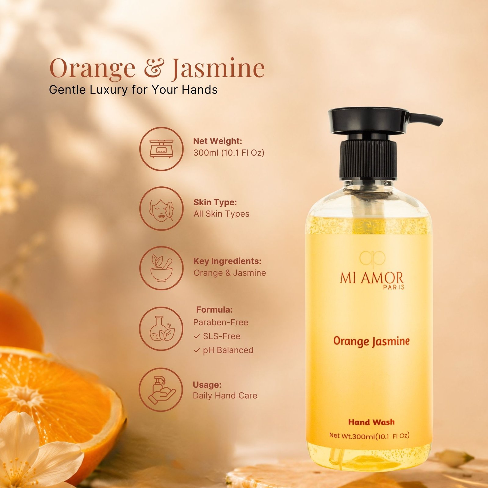 Orange Jasmine Moisturising Liquid Handwash | Long Lasting Fragrance | Moisture Lock Formula | Refreshing Citrus Floral Scent | 300 ml - Image 7