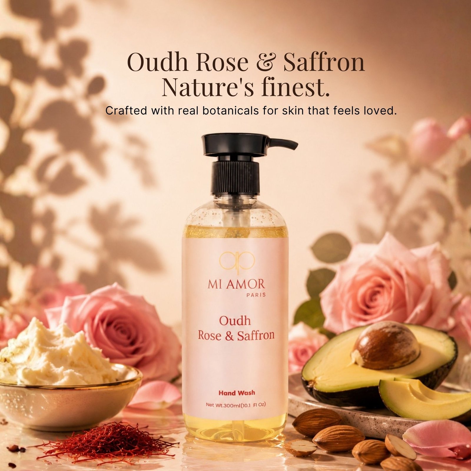Rose & Saffron Moisturising Liquid Hand Wash | Hydrating & Moisture Lock Formula | Gentle Hand Wash | Luxury Liquid Hand Soap for Kitchen & Bathroom | 300 ml - Image 2