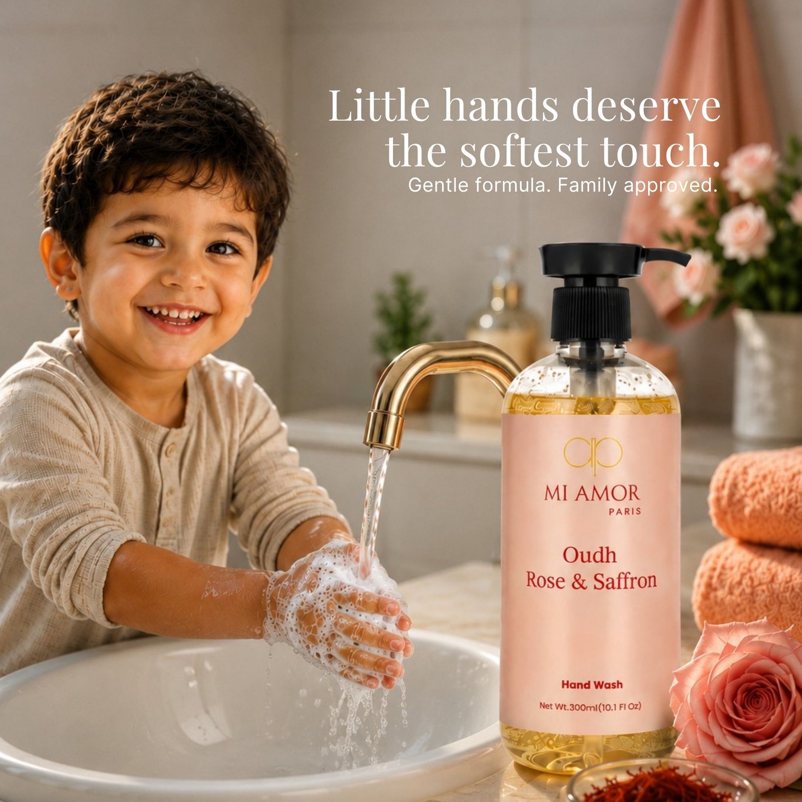 Rose & Saffron Moisturising Liquid Hand Wash | Hydrating & Moisture Lock Formula | Gentle Hand Wash | Luxury Liquid Hand Soap for Kitchen & Bathroom | 300 ml - Image 6
